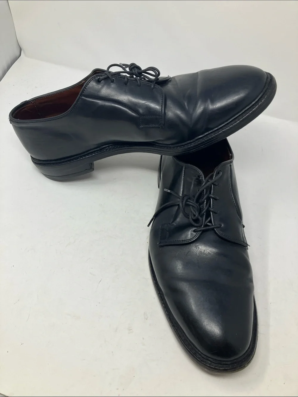 Allen Edmonds Leeds 9501 Black Leather Plain Toe Derby Shoes Mens 14 D
